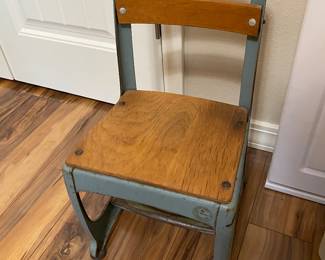 Vintage metal and wood Child's School chair.
