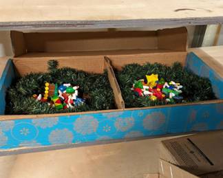 2 small wreaths and m&m trains