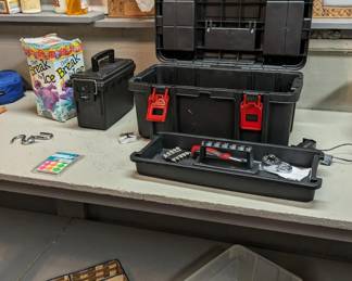 tool boxes, baskets, game