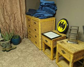 wicker dresser and side tables
