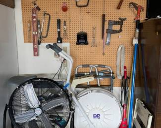 More tools, large fan, exercise bike, health aids