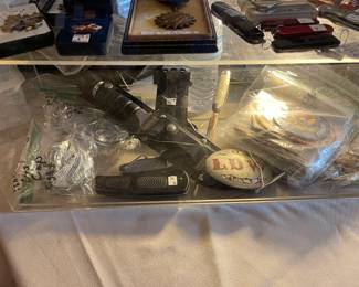 Hunting knife and pocket knives, belt buckle