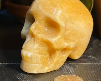 Carved Yellow Calcite Skull