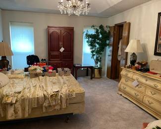 Looking into the Master bedroom. Fabulous French Provincial, lamps, and oriental style furnishings