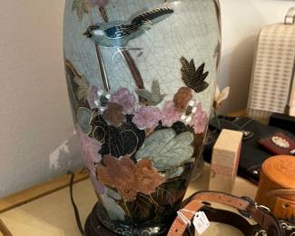 Vintage cloisonne table lamp, just beautiful with original shade