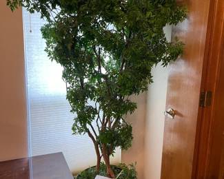 Large faux tree in brass container