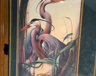 Melinda Cowdrey Limited Edition beautiful matted and framed behind glass  "Sentinels" Heron Print. 735/950 Limited Edition, signed by the artist. 