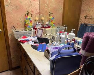 In the bathroom lotions and potions, hair tools