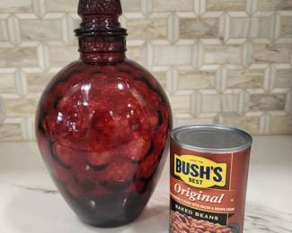 MID CENTURY RED DECANTER