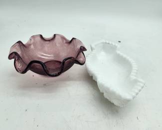 2 VINTAGE BOWLS MILK GLASS AND FENTON