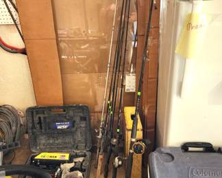 Several fishing rods and reels