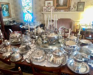 Huge selection of silver serving pieces