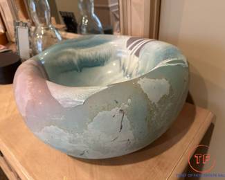 TONY EVANS Large Puffy RAKU Pottery Bowl/Vase