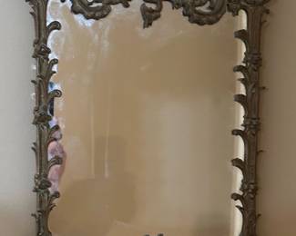 Antique Rococo-Style Ornate Brass Mirror