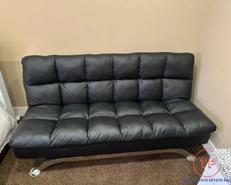 Modern Faux Leather Futon Sofa with Chrome Base