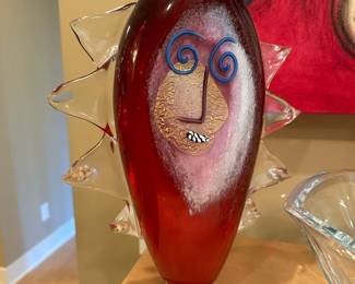 KERRY FELDMAN Op Art Modern Glass Vase for Fineline Studio after PICASSO 2003