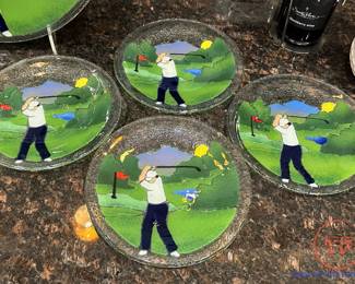 PEGGY KARR Fused Art Glass Golf Serving Tray and Dessert Plates