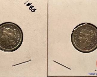 1883 and 1885 - 3 CENT Nickels