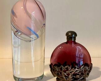Signed Art Glass Vase & Perfume Bottle