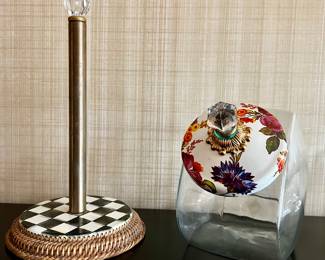McKenzie Childs "Courtly Check" Paper Towel Holder & "Flower Market" Cookie Jar
