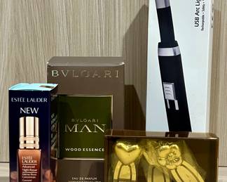 Estee Lauder Night Repair, Bvlgari Wood Essence Parfum, Papyrus Clips & USB Arc Lighter