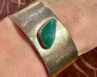 Sterling Silver & Green Stone Cuff Bracelet