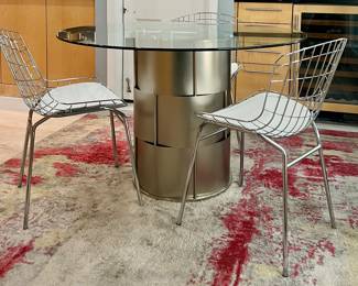 Glass Top Kitchen Table with 3 Wire Chairs