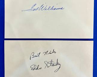 Autographed Ted Williams & Eddie Stanky Index Cards