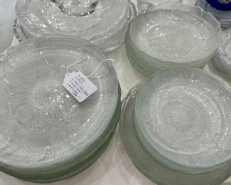 Set of Glass Dishes:  14 Plates, 10 salad dishes, 8 Bowls, 6 dinner plates, 1 small butter plate 