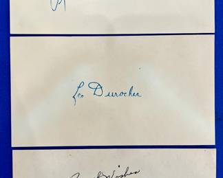 Autographed Lou Boudreau, Leo Durocher & Johnny Mize Index Cards