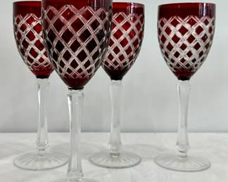 (4) Ruby Cut to Clear Wine Glasses