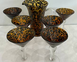 Art Glass Pitcher & 6 Glasses