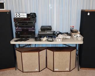 AR-910 speakers, AR-LST speakers, AR 570 powered speakers, Sony str-db840 receiver, Sony and Yamaha CD and Bluray players, Sony Dat tape player, LG 60” TV, EV pa speakers, Facebook Portal, Phillips Roku 32” TV, M-Audio, Sony DTC-59ES Dat, Yamaha SACD S2500, HHB CDR 850