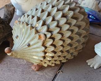 Stoneware Pottery Hedgehog Figurine with Celadon Glaze