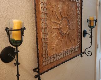 Pair Wrought Iron Wall Candle Holder w/ Candle