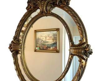 1950s Hand Carved Gilt Wood and Composition Foyer Mirror