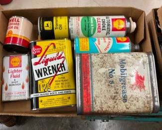 BOX VARIOUS OIL CANS AND OTHERS
