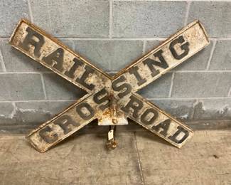 EARLY SOLID EMB. CAST RR CROSSING SIGN