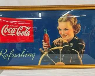 EARLY FRAMED COKE CB W/ SAILER GIRL
