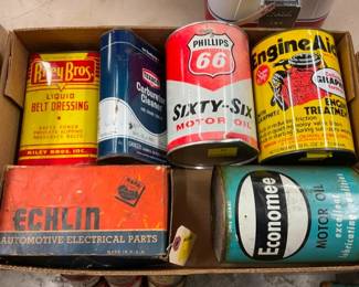 BOX VARIOUS OIL CANS AND OTHERS