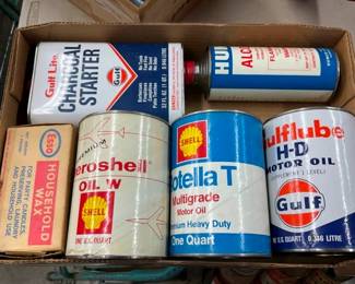 BOX VARIOUS OIL CANS AND OTHERS