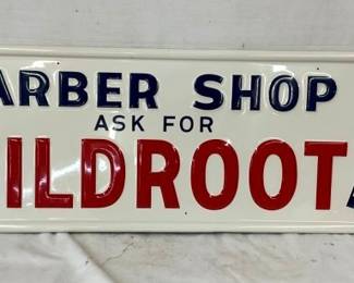 1956 EMB. WILDROOT BARBER SHOP SIGN
