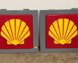 (2) SHELL PLASTIC SIGNS W/METAL FRAMES