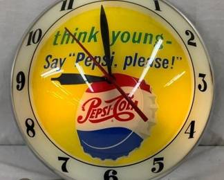 15IN DOUBLE BUBBLE PEPSI CLOCK W/ CAP