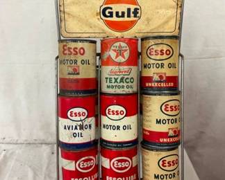 GULF STATION OIL RACK W/ CANS