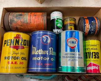 BOX VARIOUS OIL CANS AND OTHERS