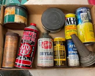 BOX VARIOUS OIL CANS AND OTHERS