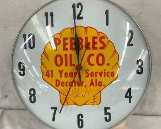 12 1/2IN PEEBLES OIL CO. AL SHELL CLOCK