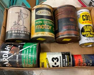 BOX VARIOUS OIL CANS AND OTHERS