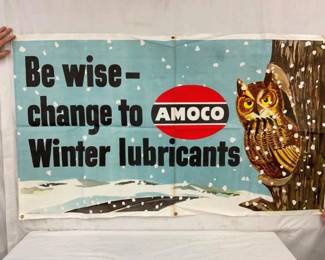 NOS AMOCO WINDOW BANNER W/ OWL